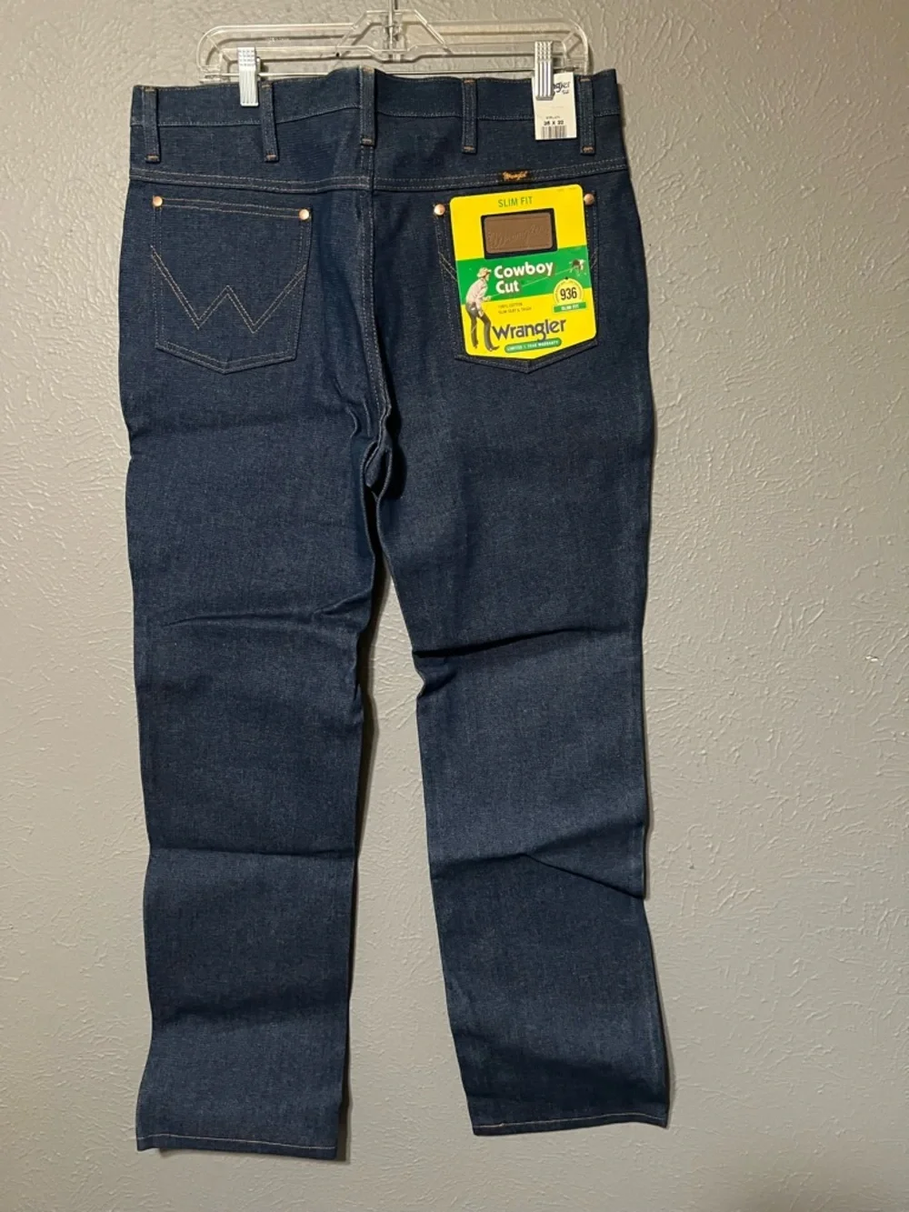 Wrangler Cowboy Cut Slim Fit Jeans Dark Wash 36x32 Western Denim (Small FLAW)